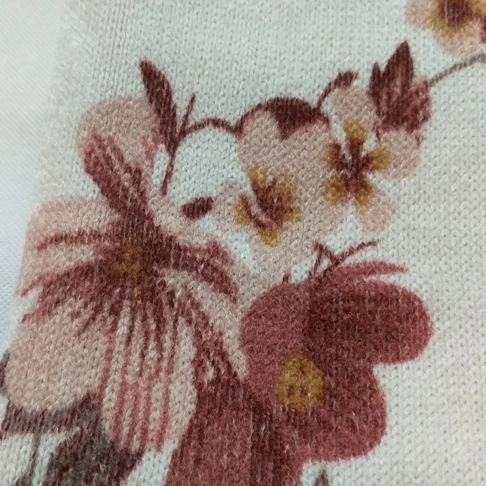 H&M Cream and Red Floral Print Infinity Knit Scarf